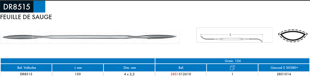 Rifloirs diamantées Feuille de sauge DR8515 - cut - schema