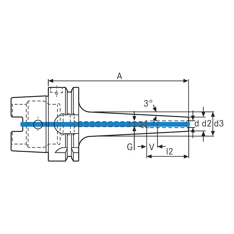 Mandrin de frettage 3° HSK63 Série Longue - cut - schema