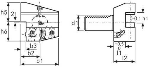 Porte-outils VDI radial, forme B4 côté gauche, court en hauteur - cut - schema