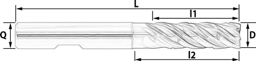 Fraise carbure 5 dents hélice 35° / 38° - cut - schema