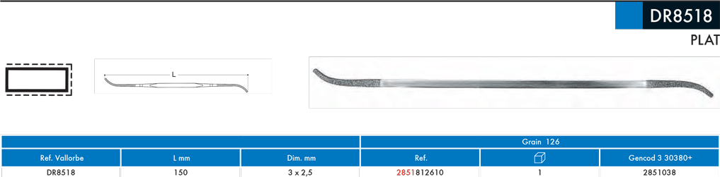 Rifloirs diamantées Plate DR8518 - cut - schema