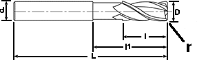 Fraise carbure 3 dents  Hélice 45° Extra-Longue - cut - schema