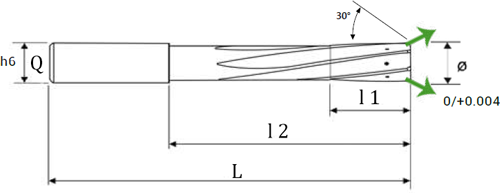 Alésoir carbure monobloc trou d'huile dans la goujure +0/+0,004 - cut - schema
