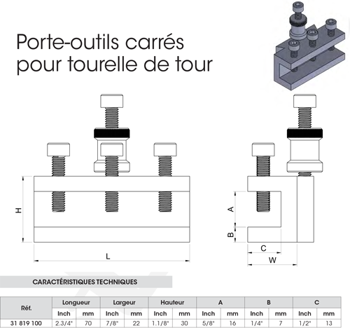 Porte-outils carré - cut - schema
