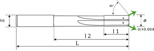 Alésoir carbure monobloc trou d'huile dans la goujure +0/+0,004 taille droite série longue - cut - schema