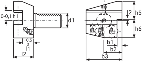 Porte-outils VDI radial, forme B3 côté droit, court en hauteur - cut - schema