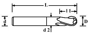 Fraises carbure 2 dents bout hémisphérique - cut - schema