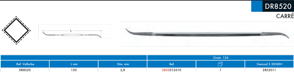 Rifloirs diamantées Carrée DR8520 - cut - schema