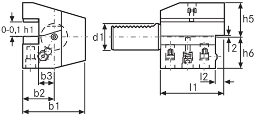 Porte-outils VDI axial, forme C4 côté gauche, en hauteur - cut - schema