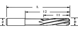 Alésoir carbure monobloc série longue +0/+0.004 - cut - schema