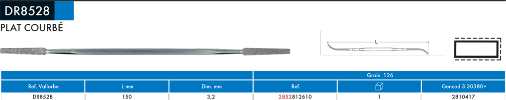 Rifloirs diamantées Plat courbé DR8528 - cut - schema