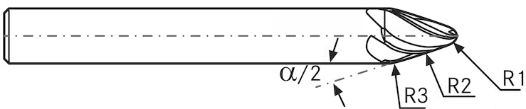 Fraise carbure conique pour usinage 5 axes - cut - schema