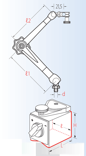 HT4310 Bras HOLDTEC 140x110mm / ajustement fin sur base magnétique 800N - cut - schema