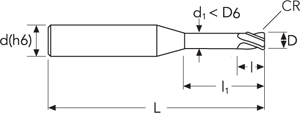 Fraise carbure 4 dents bout torique - cut - schema