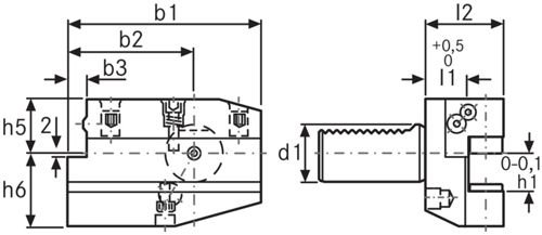 Porte-outils VDI radial, forme B6 côté gauche, long - cut - schema