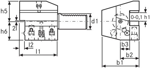 Porte-outils VDI axial, forme C3 côté droit, en hauteur - cut - schema