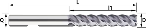 Fraise carbure 4 - 5 dents hélice 40° - cut - schema