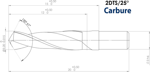 Foret carbre 4081 D. 3,3x16x25 queue 3