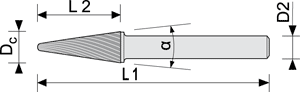 lime rotative carbure Cône - cut - schema