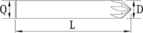 Fraise à chanfreiner en carbure monobloc 100° multidents - Taille inclinée 6° - cut - schema
