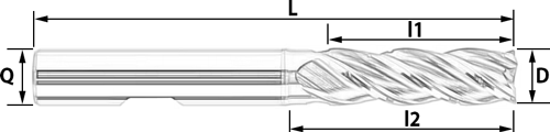 Fraise carbure 4 dents hélice 35° / 38° - cut - schema
