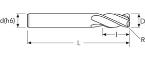 Fraise carbure torique pas cher 4 dents hélice 30° - cut - schema