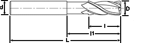 Fraise carbure 4 dents usinage matériaux non ferreux avec trou d'huile - cut - schema