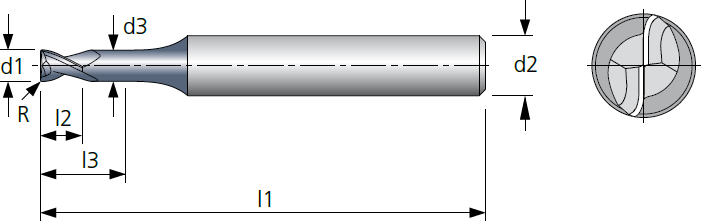 Fraise carbure diamant 2 dents pour matériaux abrasif - cut - schema