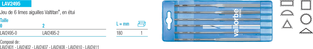 Jeu de 6 limes aiguilles Valtitan - cut - schema