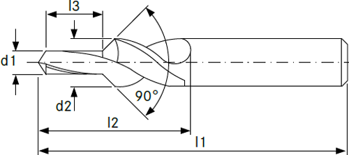 Foret à lamer carbure 90° revêtement TIALN - cut - schema