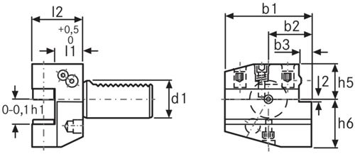 Porte-outils VDI radial, forme B1 côté droit, court - cut - schema