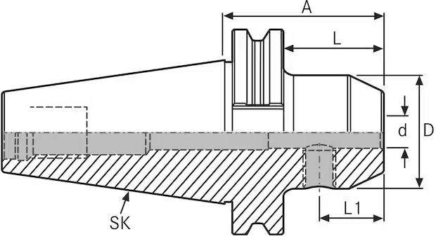 Mandrin porte-fraises SK 40 - cut - schema