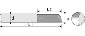 Fraise carbure 1 dent taille droite - cut - schema