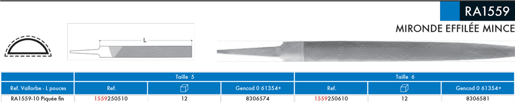 Râpes de précision mironde effilé mince RA1559 - cut - schema