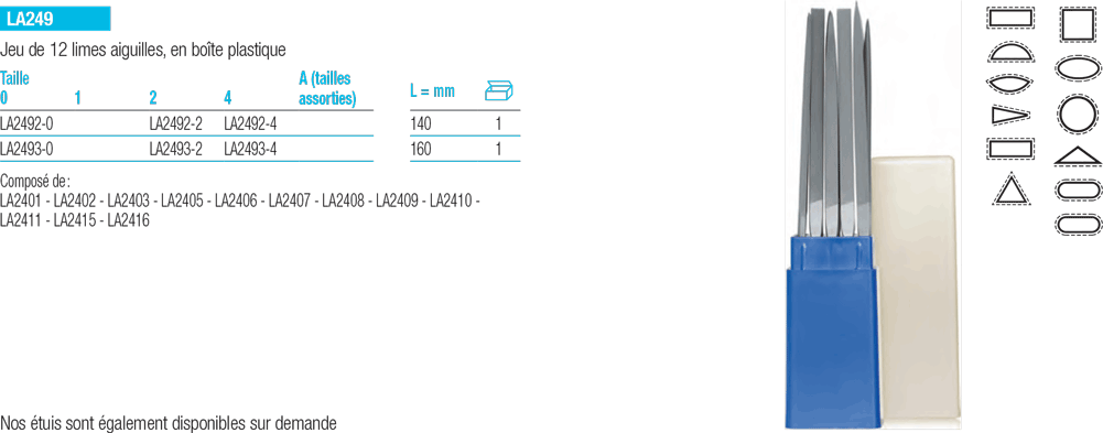 Jeu de 12 Limes aiguilles en boîte plastique LA249 - cut - schema