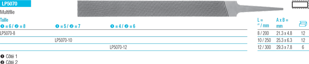 Limes de précision Plate multifile LP5070 - cut - schema