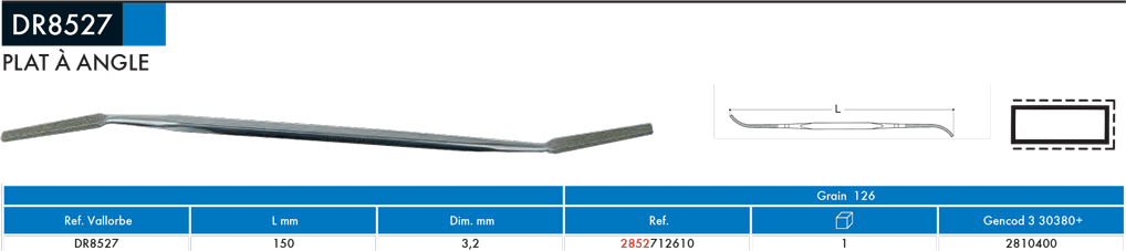 Rifloirs diamantées Plat à angle DR8527 - cut - schema