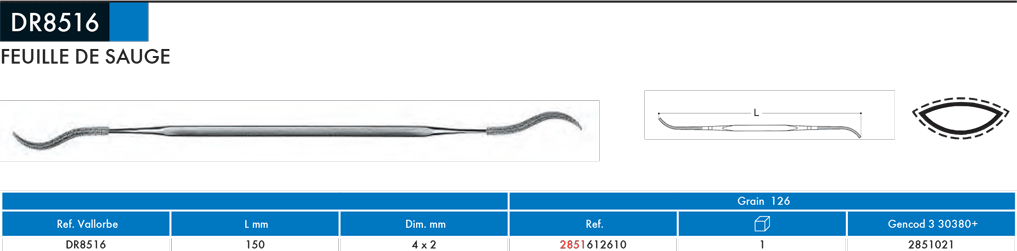 Rifloirs diamantées Feuille de sauge DR8516 - cut - schema